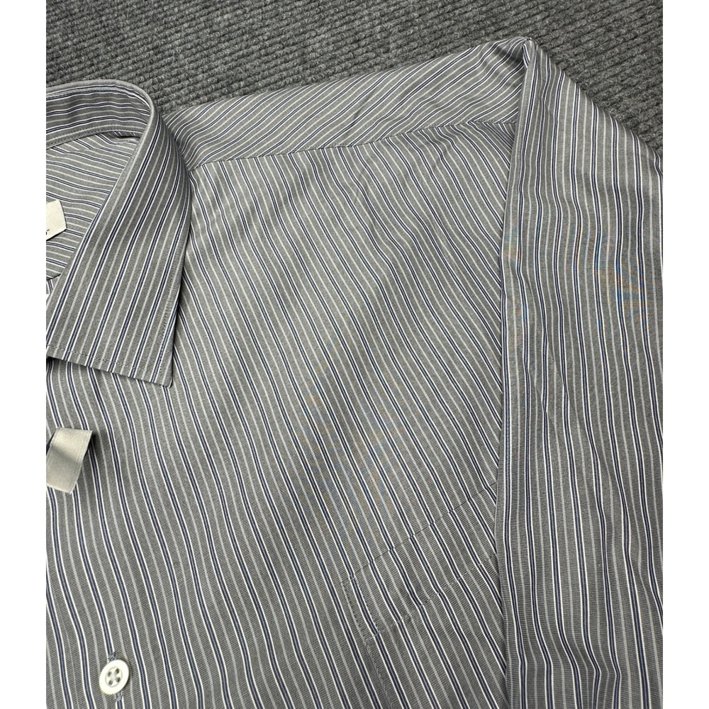 Joseph Abboud Dress Shirt Men 22 36/37 Gray Striped Non-Iron Slim Fit Tall